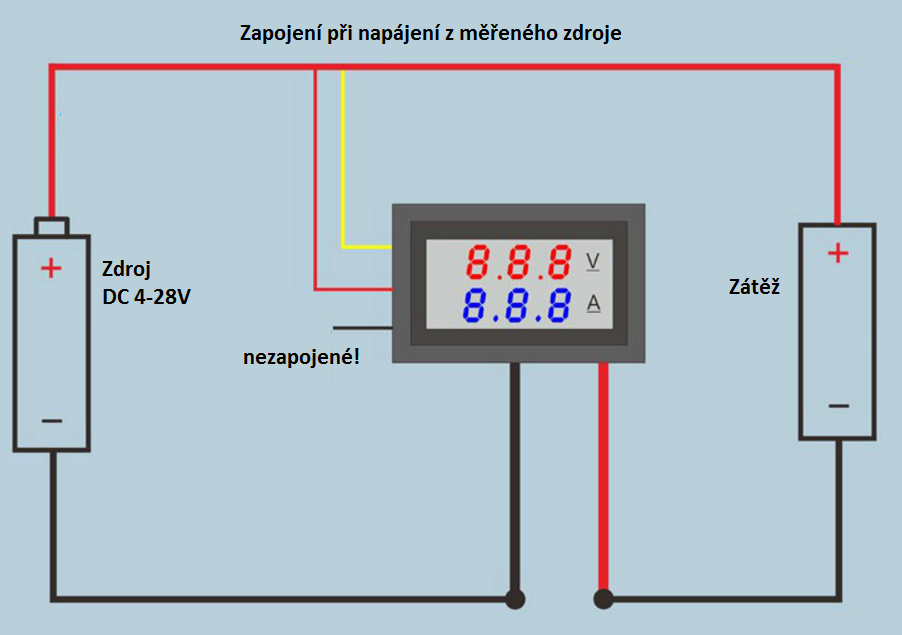 Digitální voltmetr a ampérmetr do panelu červený + modrý 3,000A 33,00V