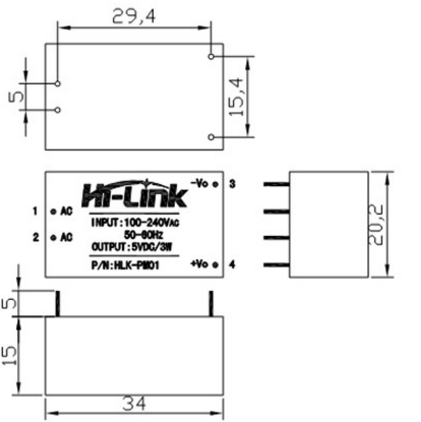 Zdroj do DPS 230V AC na 3,3V DC  HLK-PM01 3W