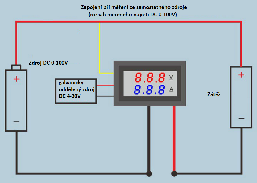 Digitální voltmetr a ampérmetr do panelu červený + modrý 10A 100V