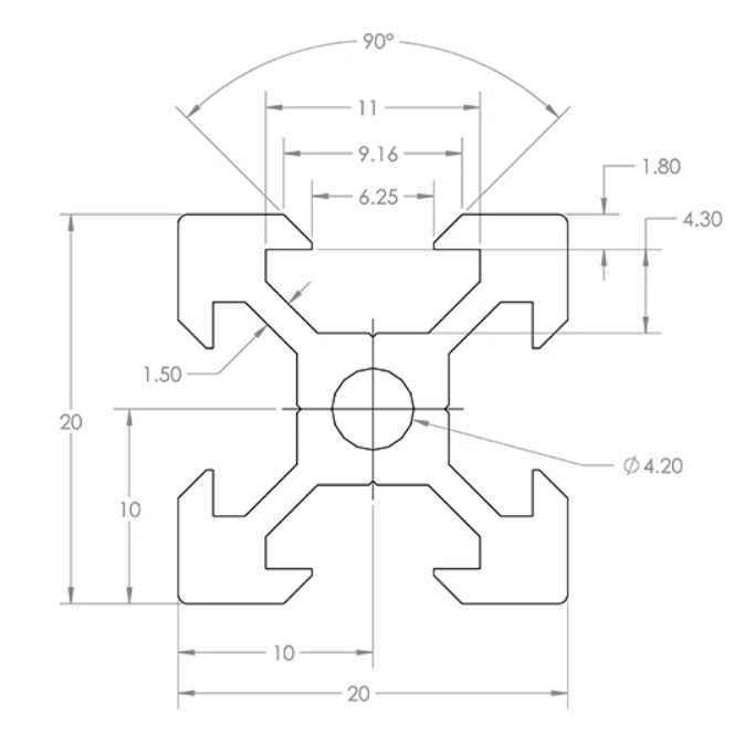 Hliníkový profil konstrukční 20x20 V-Slot 1000mm