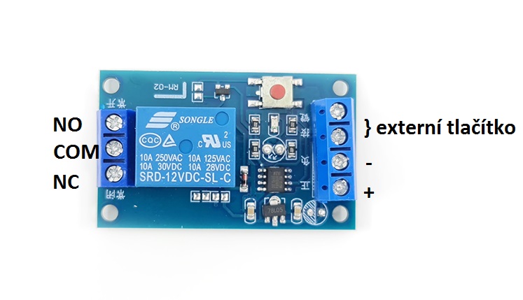 Bistabilní relé modul 12V s tlačítkem