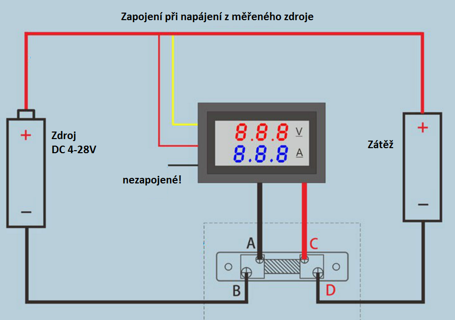 Digitální voltmetr a 100A ampérmetr do panelu červený + modrý