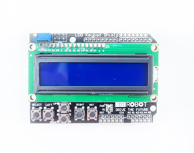 16x2 LCD shield s 6 tlačítky, modrý displej
